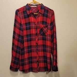 Maurices Red and Navy Plaid Shirt